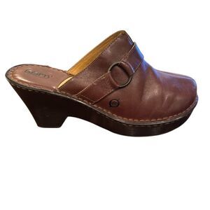 Born Women's Leather Brown Mule Clogs Size 10 Slip-On Wedge Heel Casual Shoes